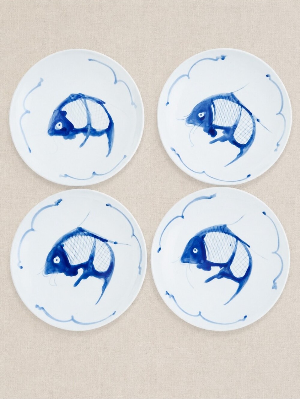 Vintage Williams Sonoma Grande Cuisine 8" Fish Pasta Bowls Set of 4 Blue White